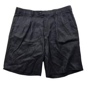 Paul Fredrick  100% Linen Shorts Mens 42 Black Pleated Classic Fit 9" NEW